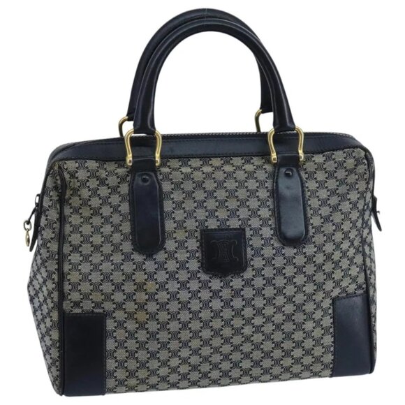 CELINE Macadam Canvas Boston Bag Navy Gold Auth - Picture 5 of 15